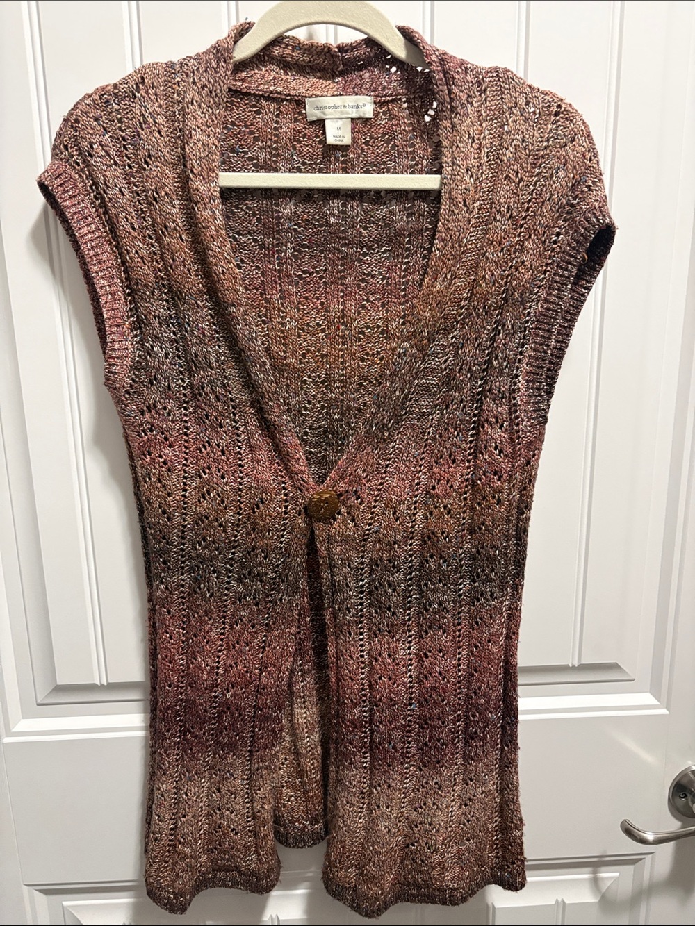 Christopher & Banks M Cotton Blend Long Open Knit Vest